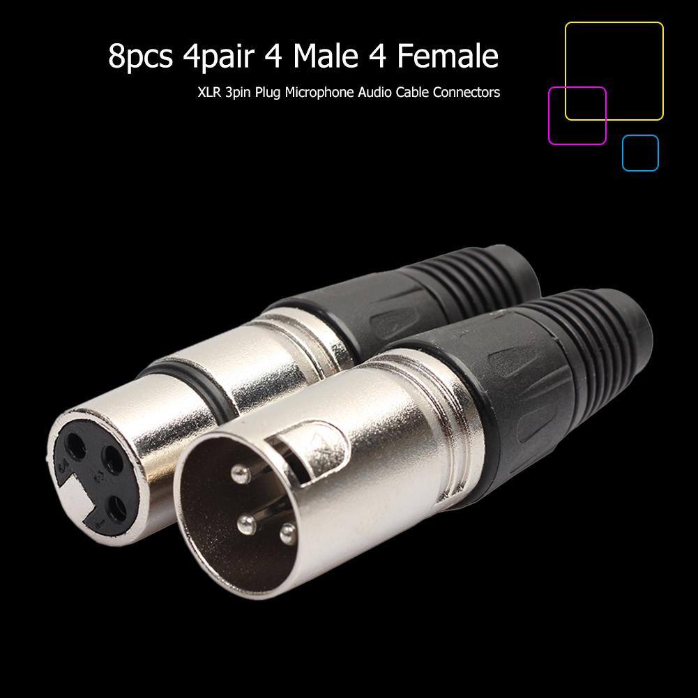 8pcs Audio Microphone Connector 4 Male 4 Female 3Pin MIC Jack Plug Zinc Alloy Socket Panel Mount Chassis for Power Amplifier