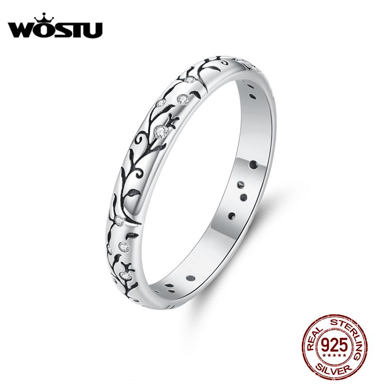 WOSTU Retro Ring 100% 925 Sterling Silver Polished Stackable Filigree Finger Ring for Women Vintage Silver Jewelry Anel CQR659