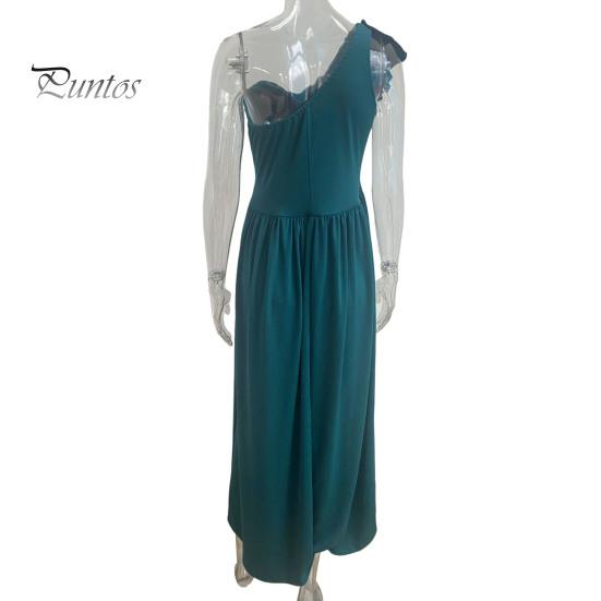 Женское вечернее платье на одно плечо с рюшами и плиссировкой с высокой талией, однотонное трапециевидное платье без рукавов с большим подолом для выпускного вечера, коктейльное платье макси, бальное платье