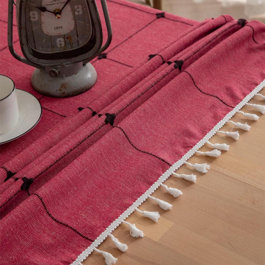 Хлопково-льняная квадратная скатерть с вышивкой и кисточками, пылезащитная клетчатая скатерть для Рождества, кухни, обеденного стола, декор столешницы