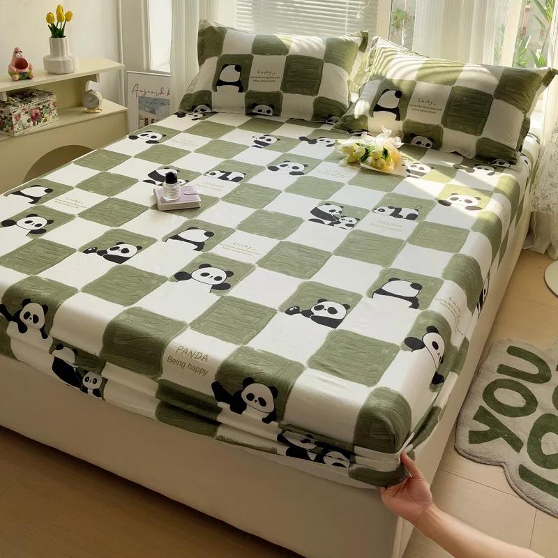 Floral Leaves Pattern Fitted Sheet Set 100% Cotton Comfortable Soft Bedding Set Plants Printed Mattress Cover with Pillowcases