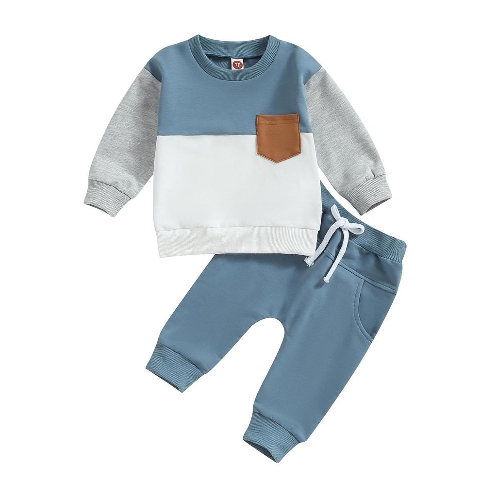 Baby Boy 2 Piece Tracksuit 6M 12M 18M 24M 3Y Contrast Color Long Sleeve Sweatshirt and Elastic Pants for Toddler Fall Outfits