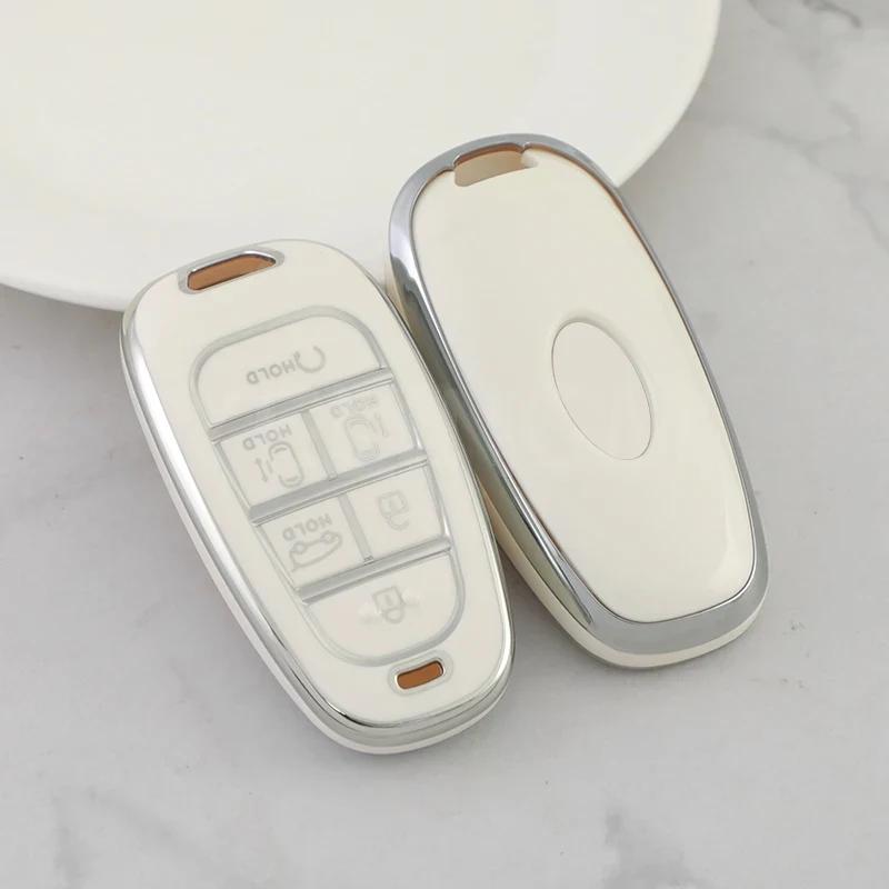 Новый серебристый чехол для ключа автомобиля с 6 кнопками для Hyundai Santa Fe Tucson 2022 NEXO NX4 Ioniq 5 Atos Prime Solaris 2021 Автоаксессуары