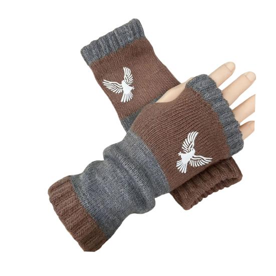 Вязаные женские перчатки без пальцев Теплые перчатки с милой вышивкой Контрастные по цвету Дышащие вязаные перчатки для сенсорного экрана, печати, письма