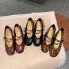 Leopard Print Inner Height Increase Mary Jane Women's Shoes Spring and Autumn Temperament Square Head Shallow Mouth One-word Buckle Belt Retro