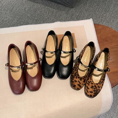 Женские туфли Мэри Джейн с леопардовым принтом и скрытой платформой, весенне-осенние, темпераментные, с квадратным носком, с мелким вырезом, с ремешком на одной пряжке, в стиле ретро