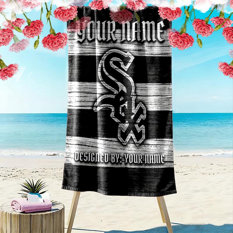 Name Custom Chicago White Sox Print Beach Towel, Large Soft Quick Dry Towel for Beach Camping Swimming