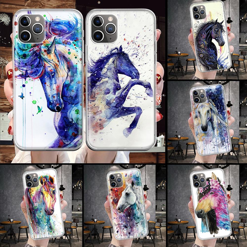 Масляная живопись Животное Лошадь Мягкий чехол для телефона Для IPhone 11 17 Air 16E 16 Pro Max 15 + 14 Plus 13 Mini 12 Apple 7 SE 8 Fundas Coque