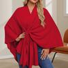 Women Shawl Coat V Neck Fall Winter Oversized Poncho Keep Warm Pure Color Windproof Open Front Shoulder Wraps with Bat Sleeves