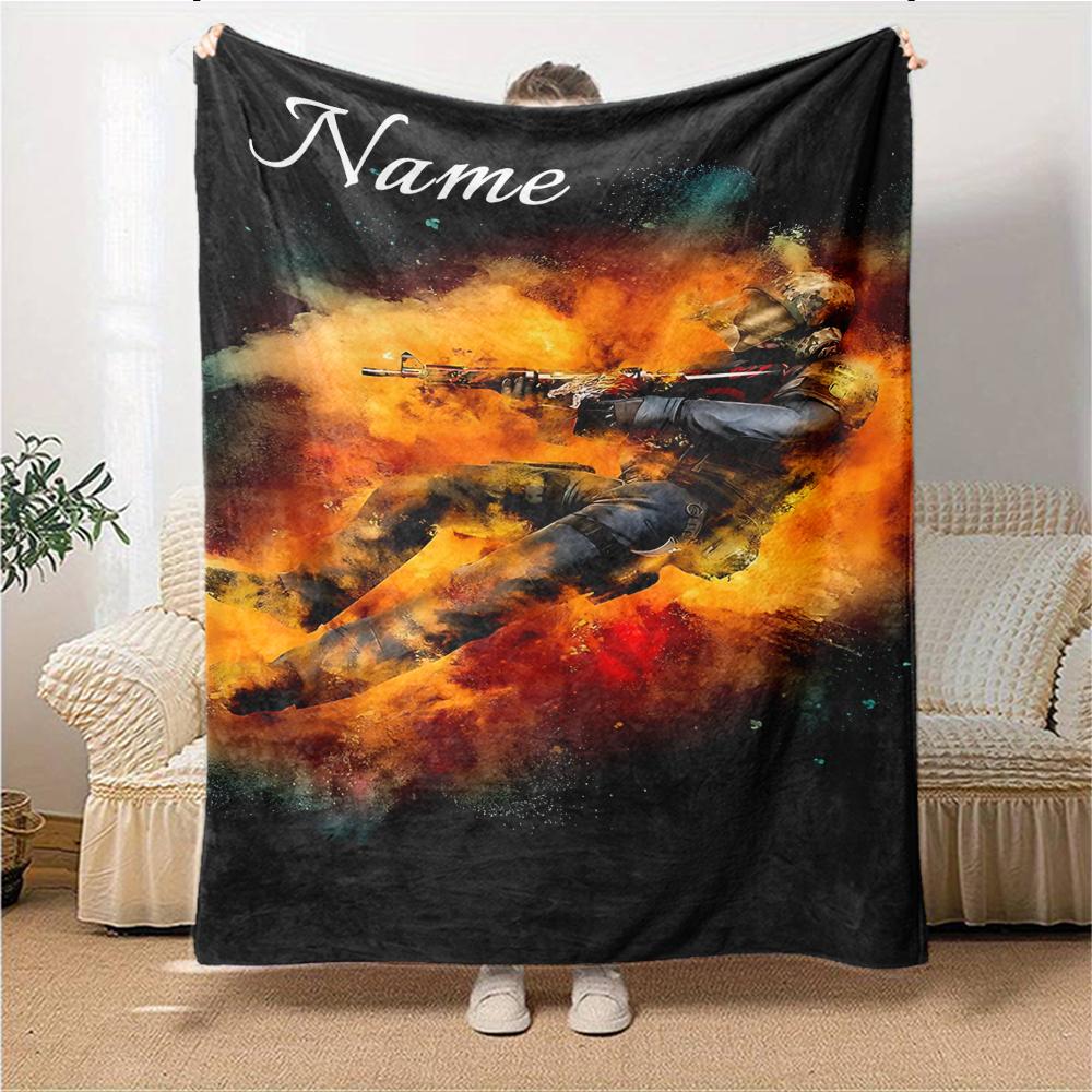 Custom Name "Nighttime Soldier Silhouette" blanket for Couch & Bed, Plush Cozy Fuzzy Blanket Super Soft & Warm Blankets for Fall and Winter. 0908131