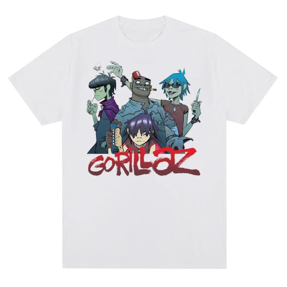Музыкальная группа Gorillazs Punk Rock Print 90-е Повседневная одежда с коротким рукавом Трендовая летняя мужская футболка с круглым вырезом