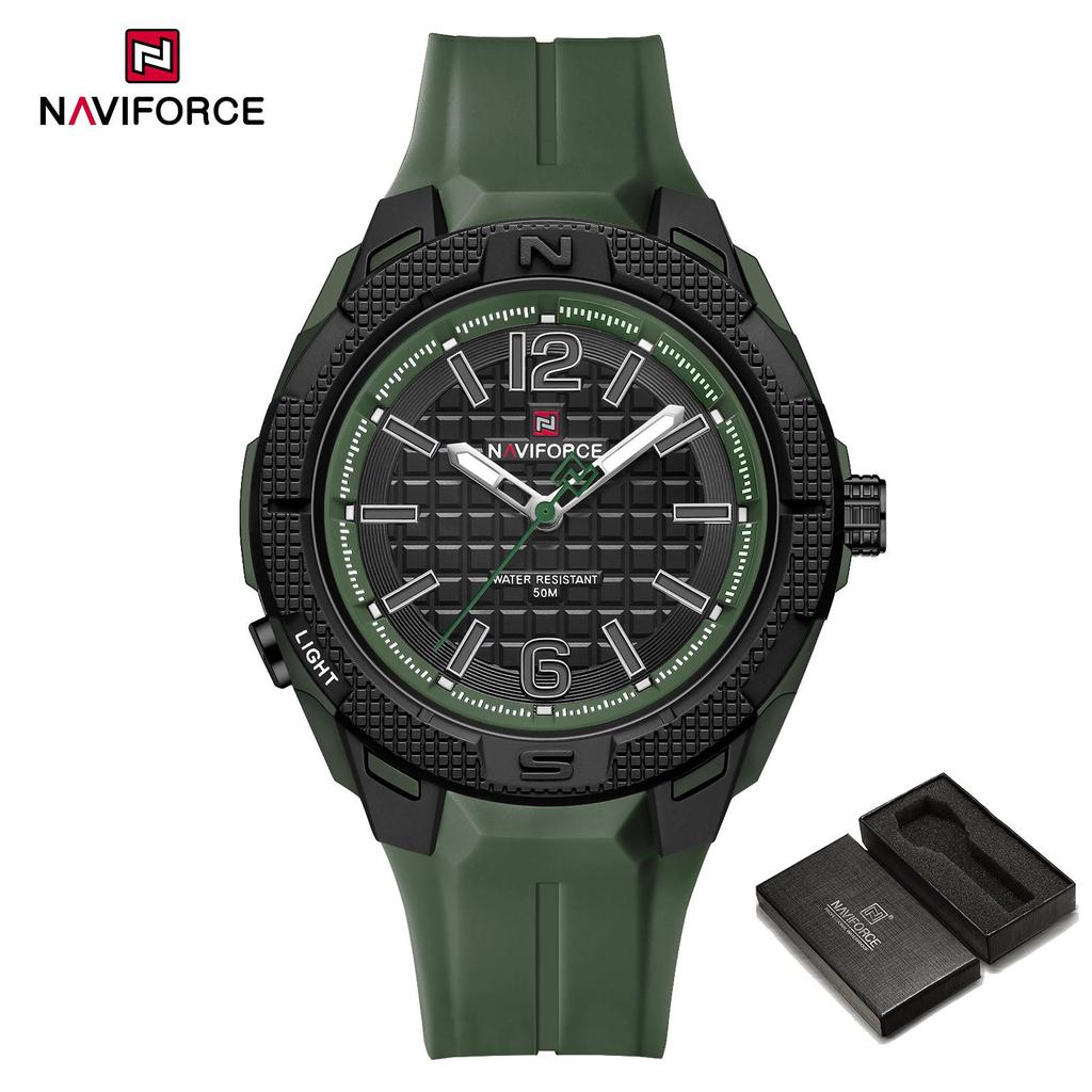 Naviforce Оригинальные легкие кварцевые часы для мужчин, светящиеся стрелки, водонепроницаемость 50 м, силиконовый ремешок, уличные модные мужские часы NF7126