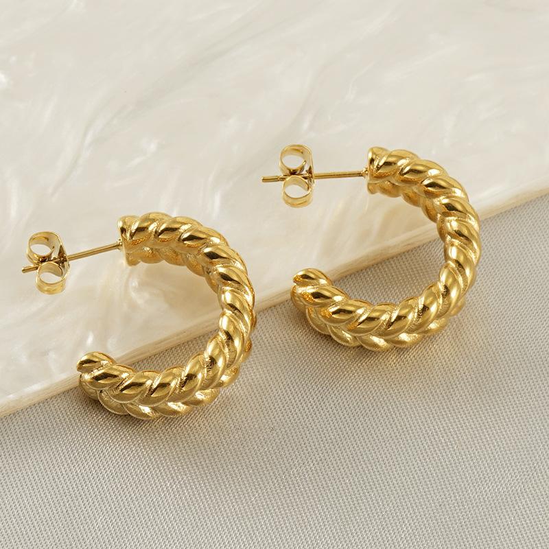 Новые французские изысканные серьги-гвоздики из титановой стали, серьги из 18-каратного золота, американские ретро-серьги для женщин