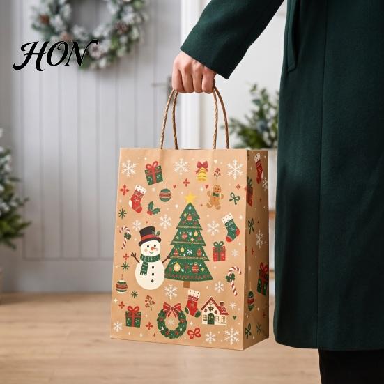 Holiday Party Favor Bags 12PCS Christmas Paper Gift Bags, Sturdy Festive Goodie with Handle, Decorative Treat Packaging for Presents And Favors