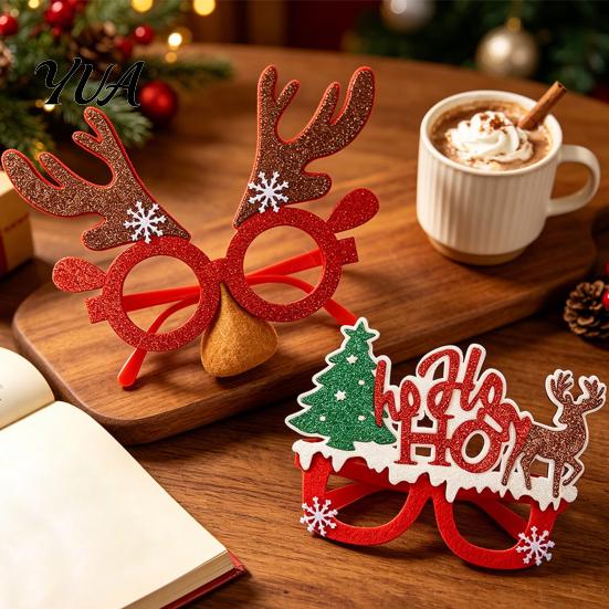 Holiday Costume Eyewear Accessories Christmas Glasses Photo Booth Props, Felt Reindeer Santa Snowman Eyeglasses for Eve Celebration Party, Funny Dress