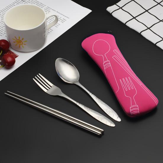 Набор столовых приборов с сумкой на молнии, набор дорожной посуды из нержавеющей стали, вилка, ложка, палочки для еды, прочный чехол для хранения для домашнего ресторана, на открытом воздухе