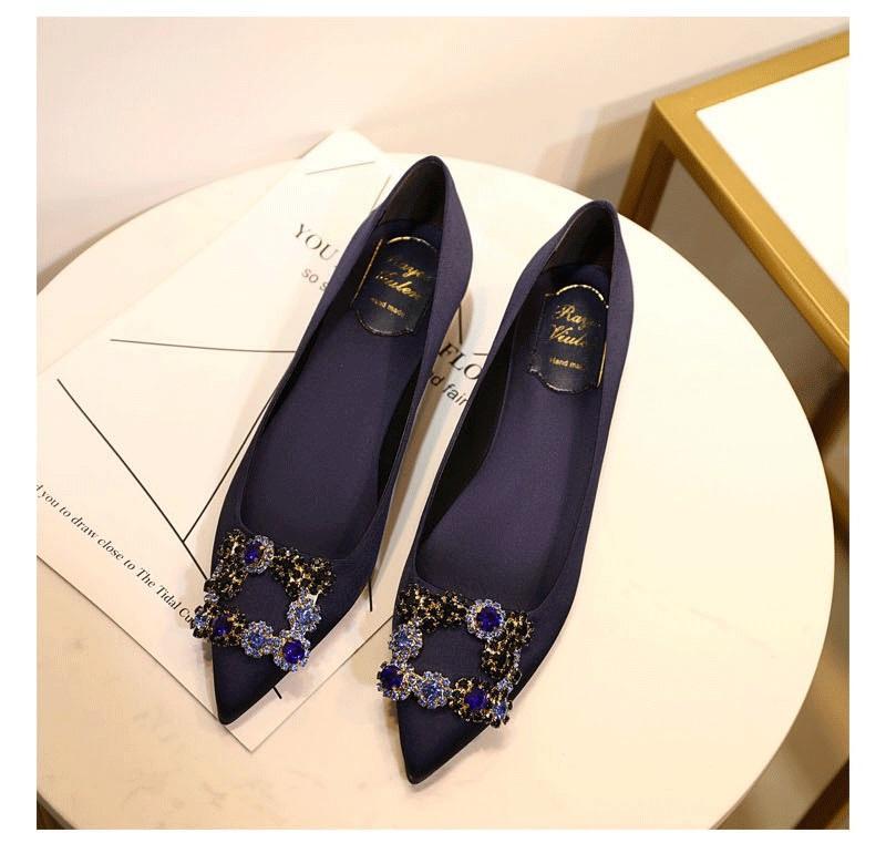 Женские туфли на высоком каблуке с квадратной пряжкой Water Diamond, заостренные толстые каблуки, свадебные шелковые атласные туфли на среднем каблуке с неглубоким носком