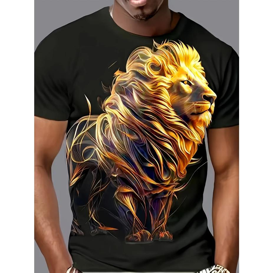 Мужская повседневная футболка с коротким рукавом - Графика с принтом животных, черепом и листвой, Дышащая летняя футболка с круглым вырезом для улицы и повседневной носки, Лето