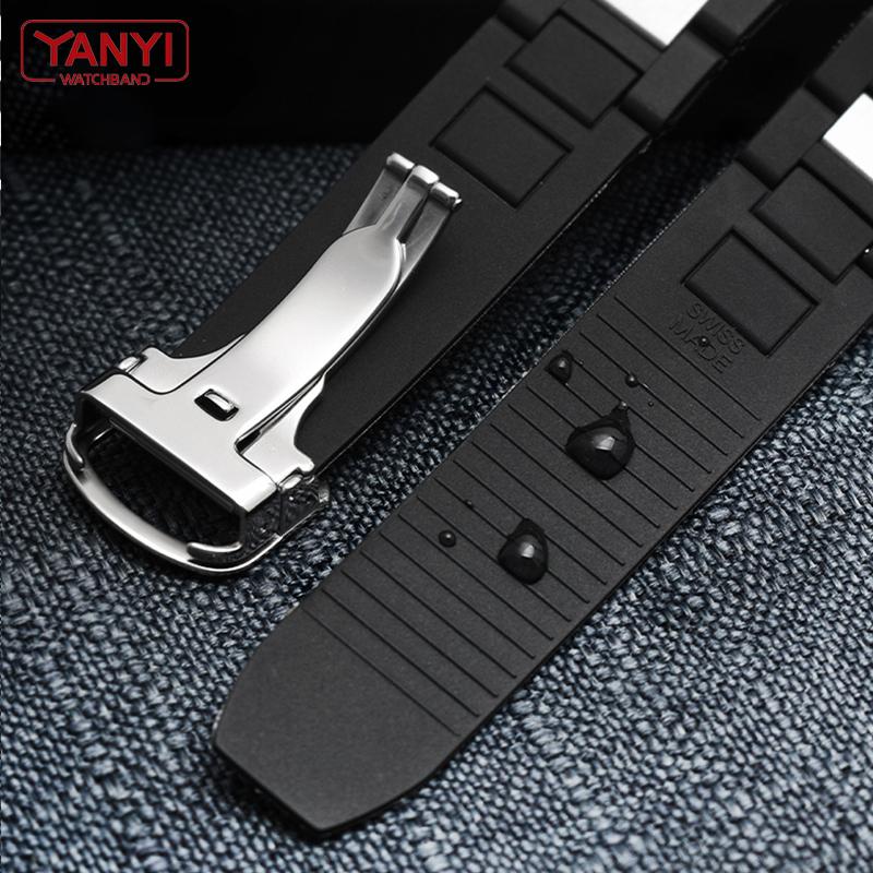 Силиконовый ремешок для часов с ремешком из нержавеющей стали для автомобильных часов, ремень, выпуклый 20*10 мм, резиновый ремешок для часов, браслет на запястье