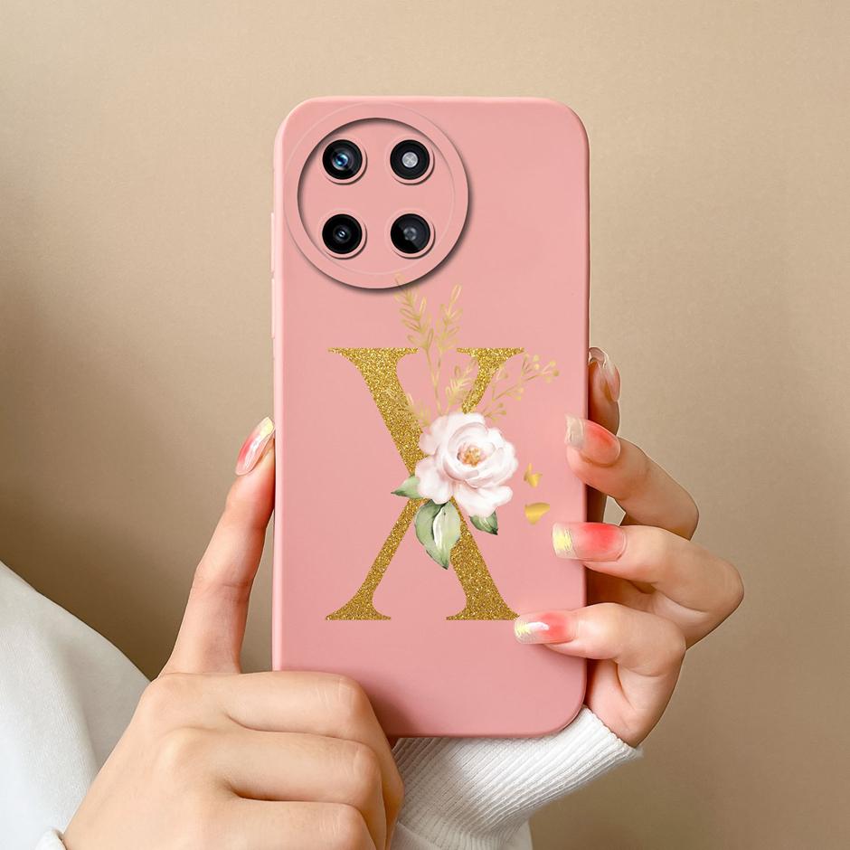 Чехол для телефона OPPO Realme 11 4G Милые Цветочные Буквы Матовый Жидкий Силикон Задняя Крышка Для Realme11 4G Ударопрочный Ультратонкий Корпус