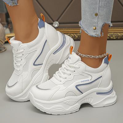 Модные белые кроссовки на толстой платформе для женщин, дышащие сетчатые спортивные кроссовки для бега, женские модные нескользящие кроссовки на толстой подошве