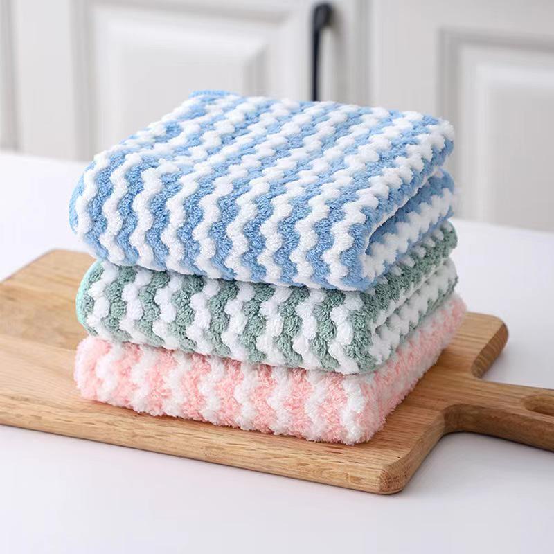 Absorbent Coral Fleece Wavy Dishcloth - Non-Stick, Thickened Kitchen Towel