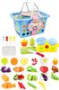 Exciting Kitchen Play Set 33 Types Toy Storage Basket Cutable Vegetables Fruits Fish Sausage Cutting Board Knife Cooking Present Celebration Frying