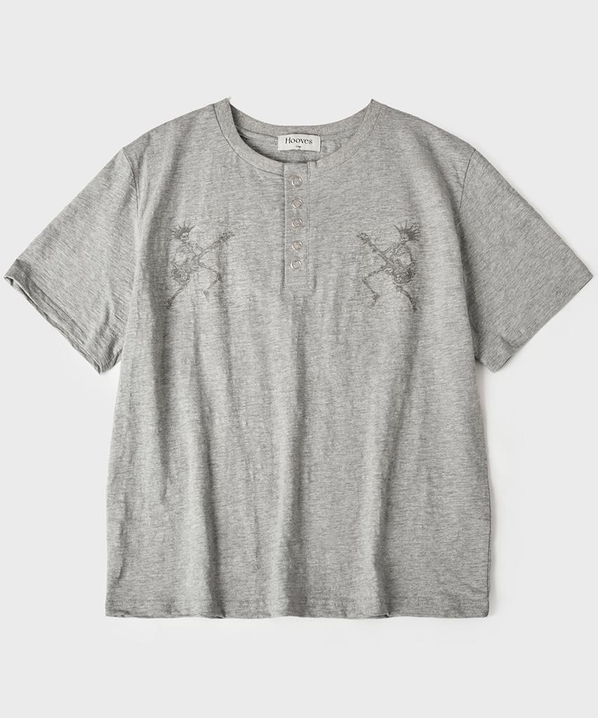 HOOVES Футболка-henley с двойным скелетом, короткий рукав [Серый меланж]