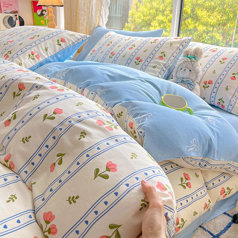 Комплект постельного белья из четырех предметов, пододеяльник из чистого хлопка с цветочным рисунком, простыня для спальни из трех предметов
