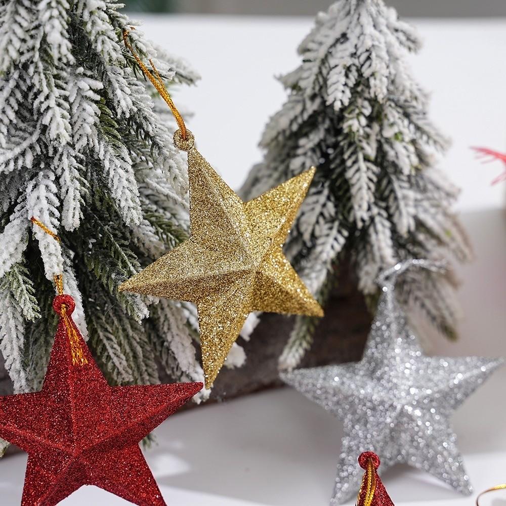 6Pcs DIY Star Ornaments Mini Xmas Tree Decoration Holiday Decorations