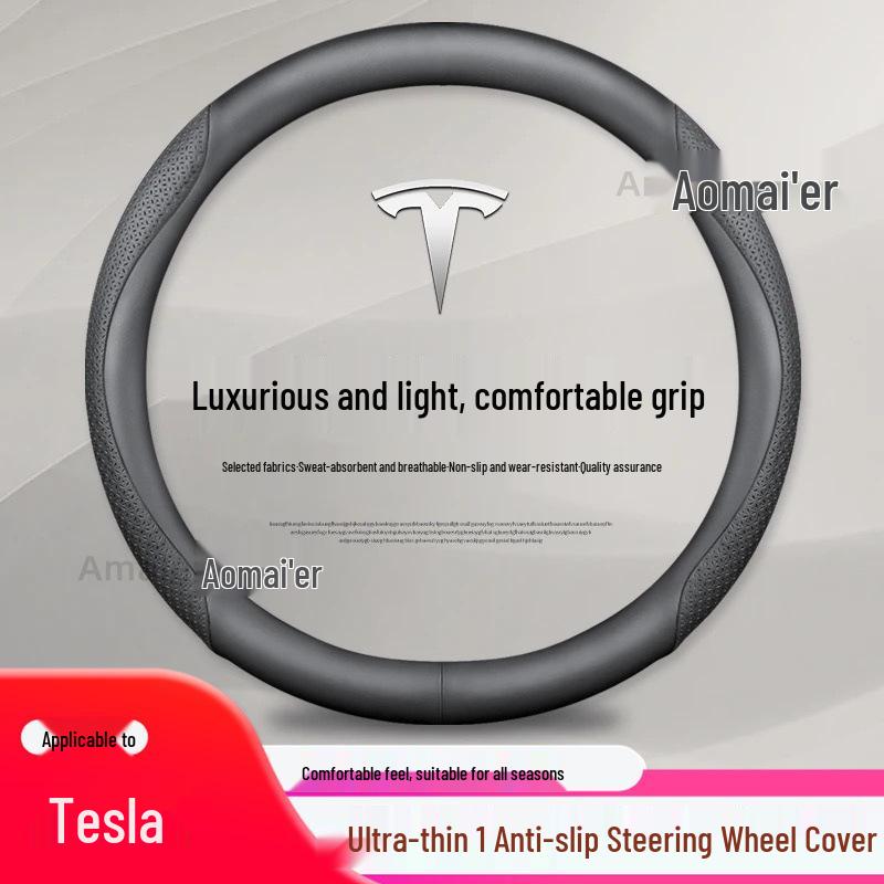 Genuine Leather Steering Wheel Cover for Tesla Model 3/Y - Ultra-thin Design