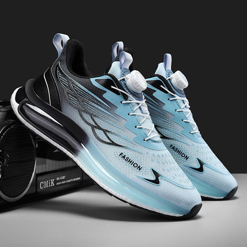 Outdoor men's shoes new rotating button running sneakers men's breathable thick-soled popcorn cushioning running shoes