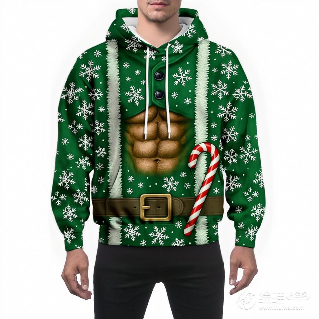 Men's And Women's Personalized And Creative Christmas Printed Long-sleeved Hooded Sweatshirt, Men's Fashionable Christmas Clothing, Casual Sports Top