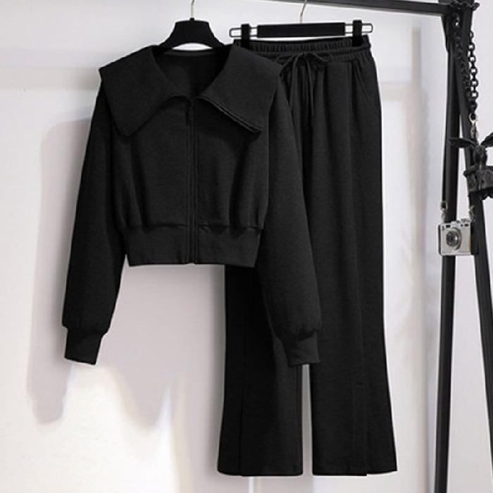 Женский комплект из двух предметов: Куртка с длинными рукавами и широкие брюки с высокой талией — идеальный вариант для повседневной моды на весну/осень