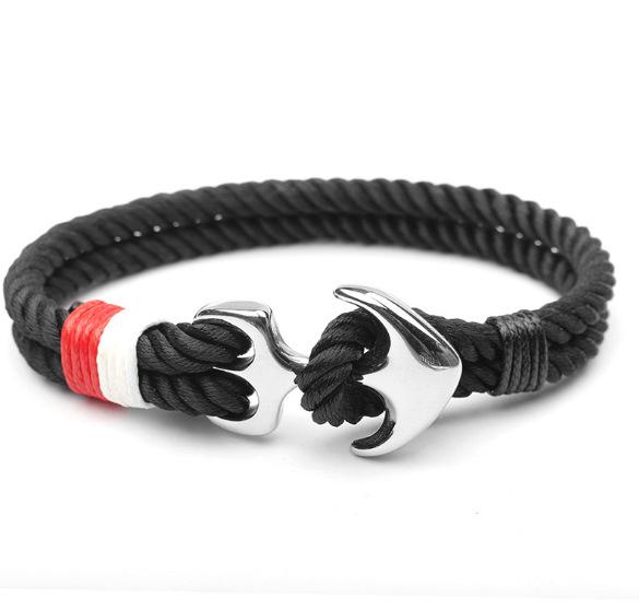 Браслет из нержавеющей стали и титана с якорем и нейлоновой веревкой - ручная работа в Европе и Америке