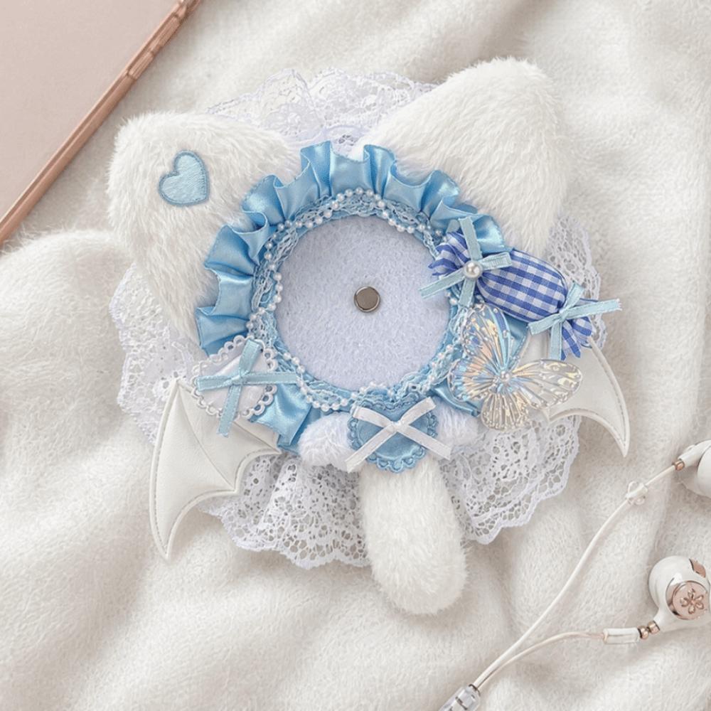 Lace Edged Badge Display Case Cat-Ear Shape Can Badge Cover Lightweight Badge Holder Ita Bag