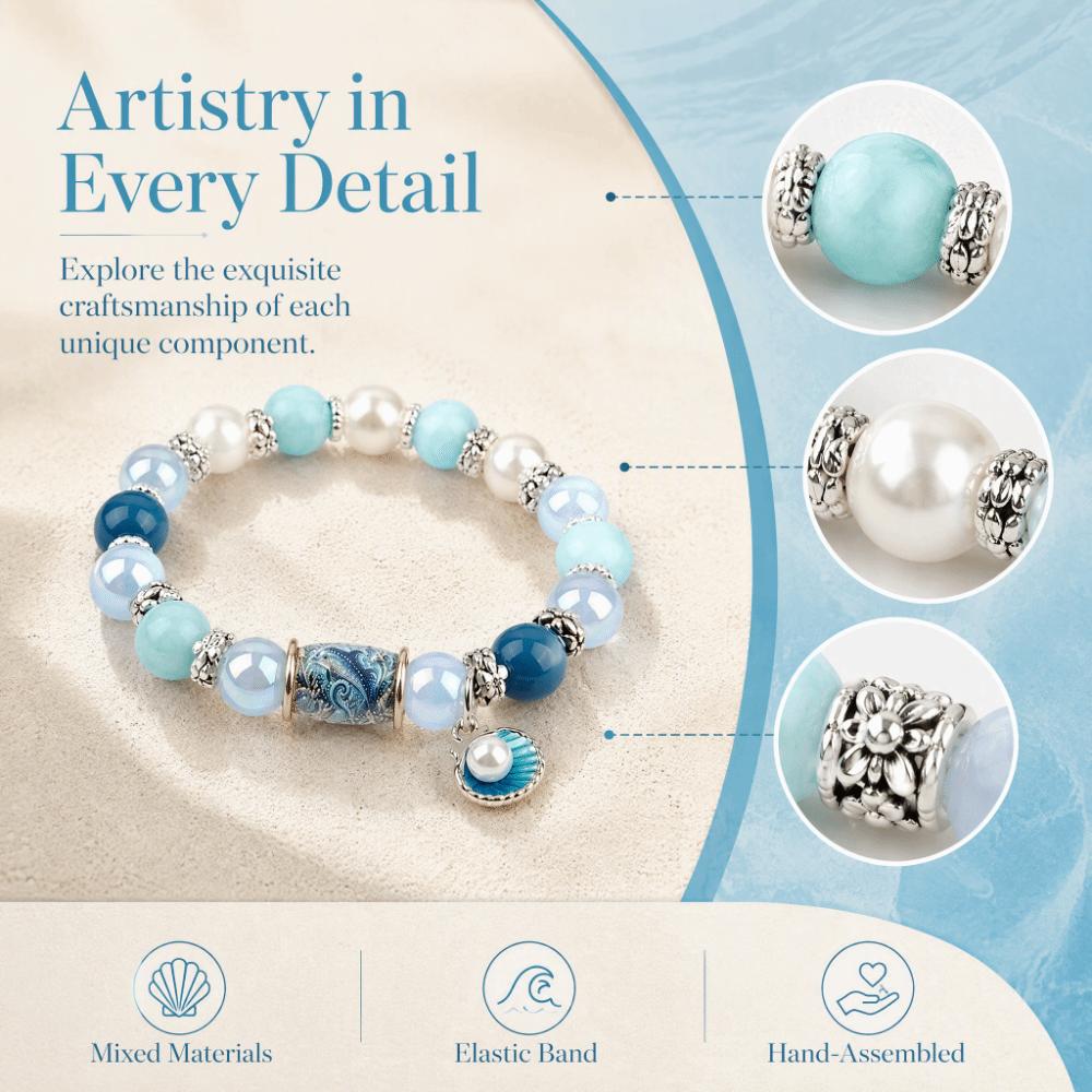 Crystal Sea Turtle Bracelet Coastal Style Beaded Jewelry Ocean Theme Pearl Bracelet For Women Men
