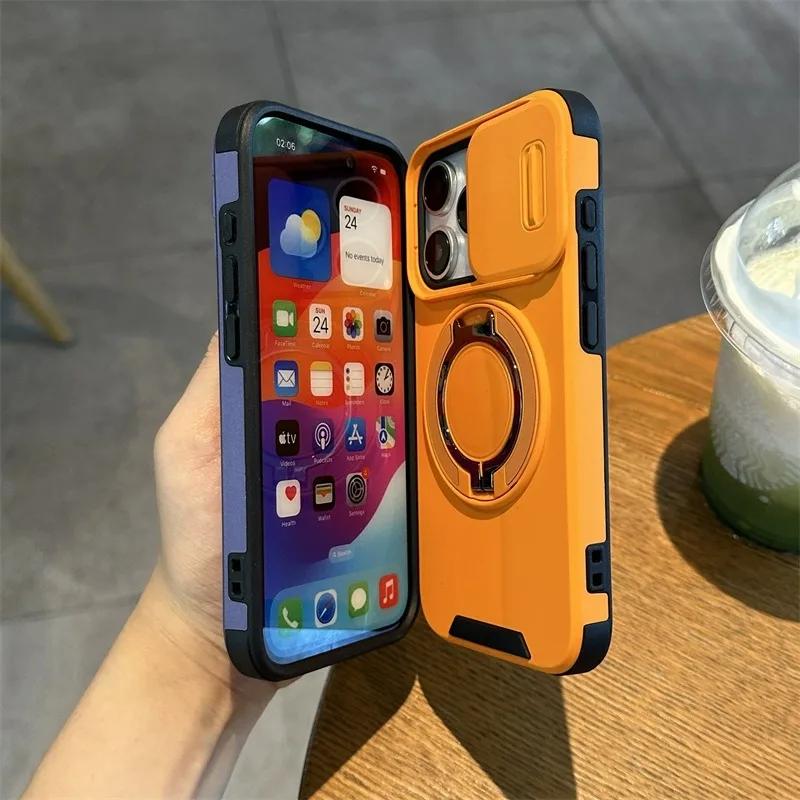 Роскосный чехол с беспроводной зарядкой для iPhone 11 16 12 13 14 15 17 Pro Max Plus Магнитный держатель-кольцо Защитная крышка для камеры