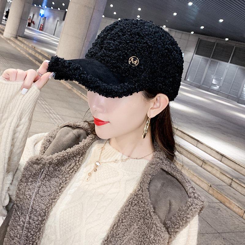 Lamb wool hat women's autumn and winter tide cap ins Internet celebrity teddy fleece thickened thermal baseball cap