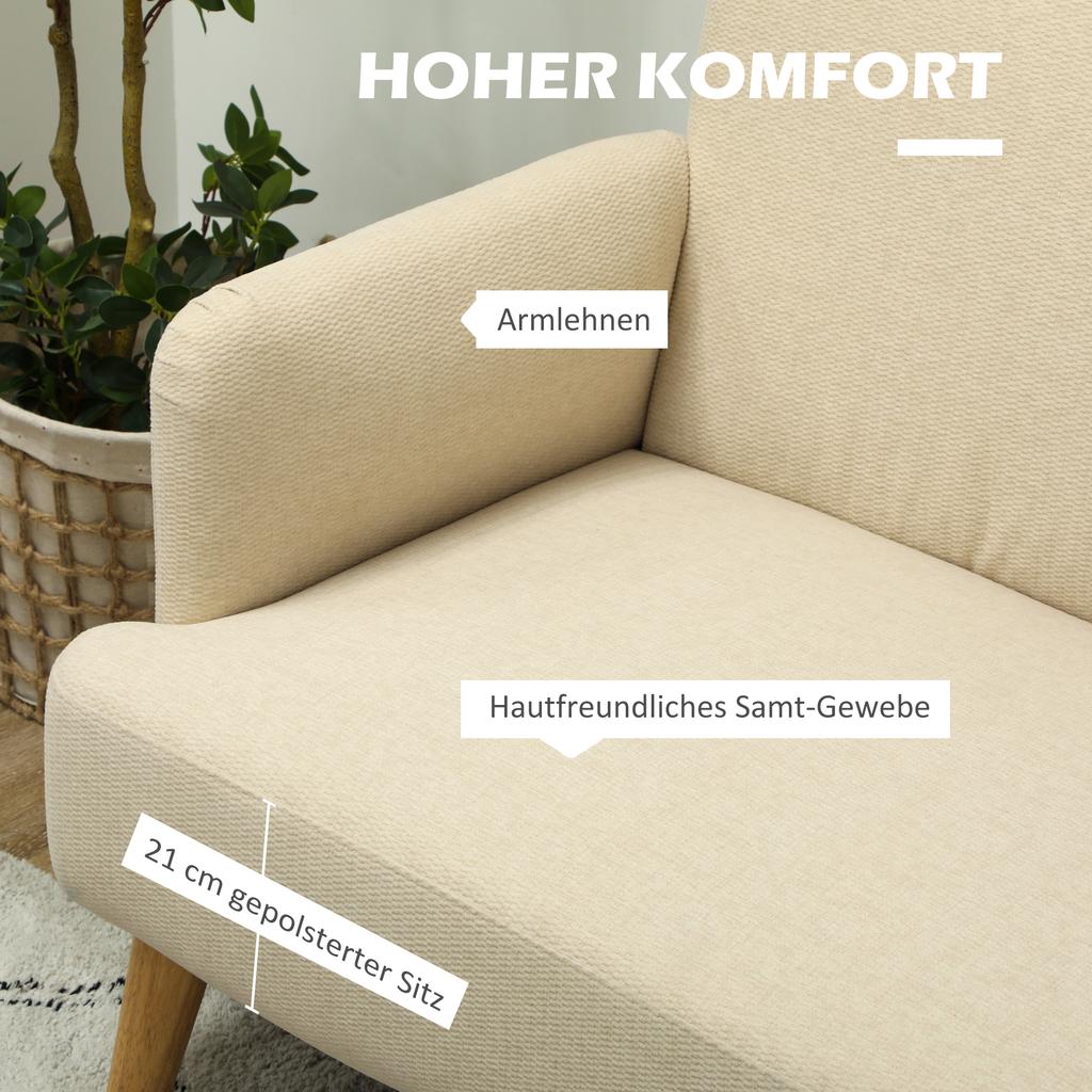 Two Seater Sofa Compact Skin Friendly Cover Up To 240 Kg 130x74x79 Cm Cream White