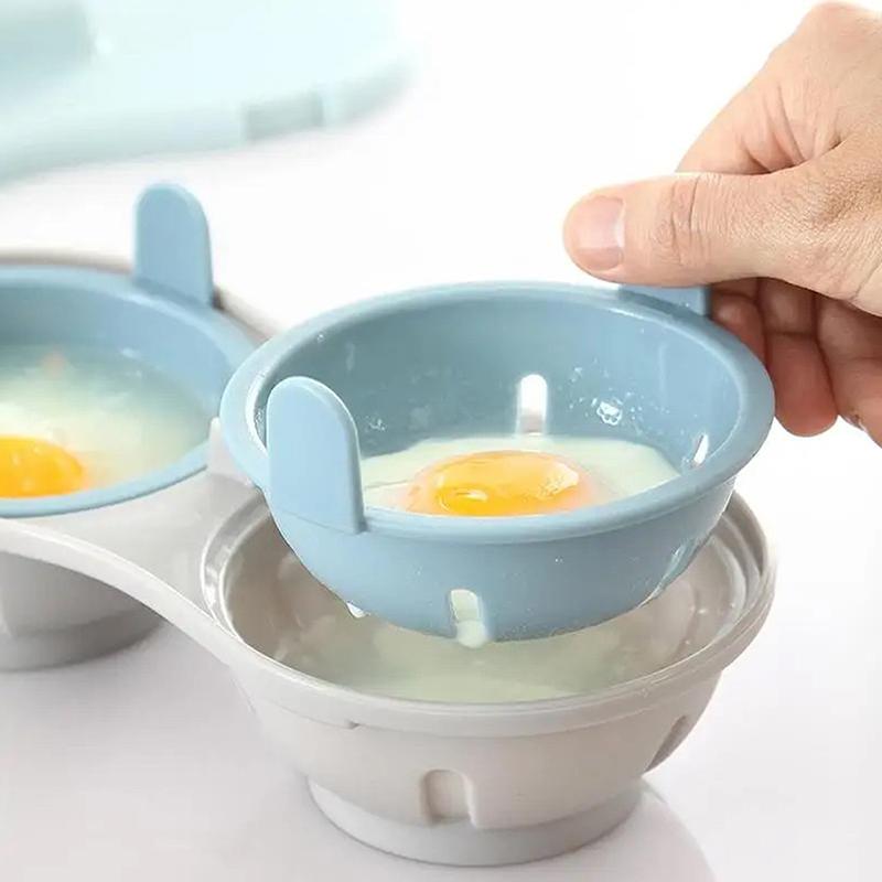 Microwave Double Egg Poacher Maker Poached Eggs Cooker Steamer Dishwasher Heat Resistant Microwave Egg Poacher Kitchen Gadget