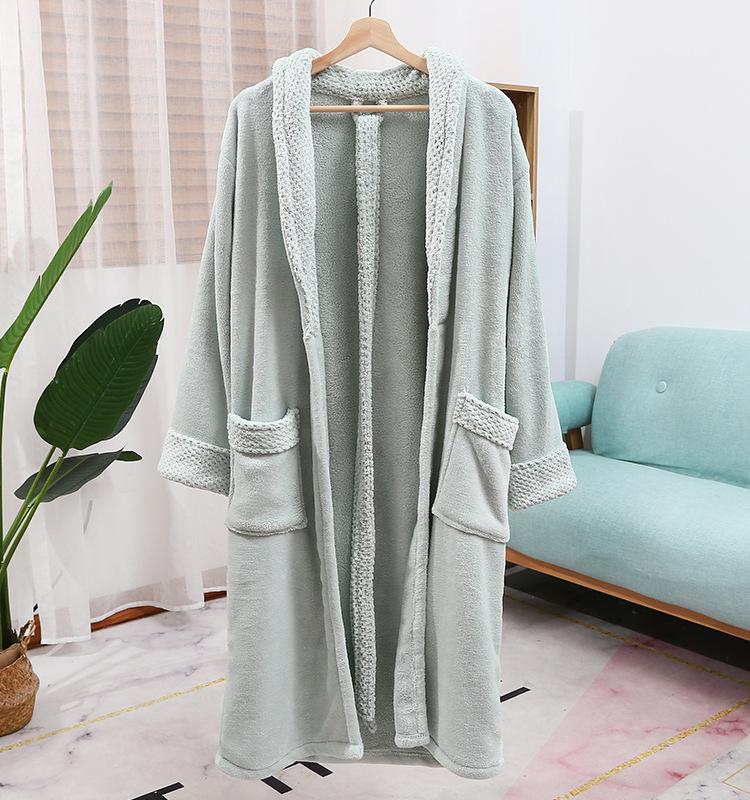 Women's Pineapple Plaid Coral Fleece Bathrobe - Absorbent, Long, Lapel Design, Perfect for Home, Hotel, or Morning Wear