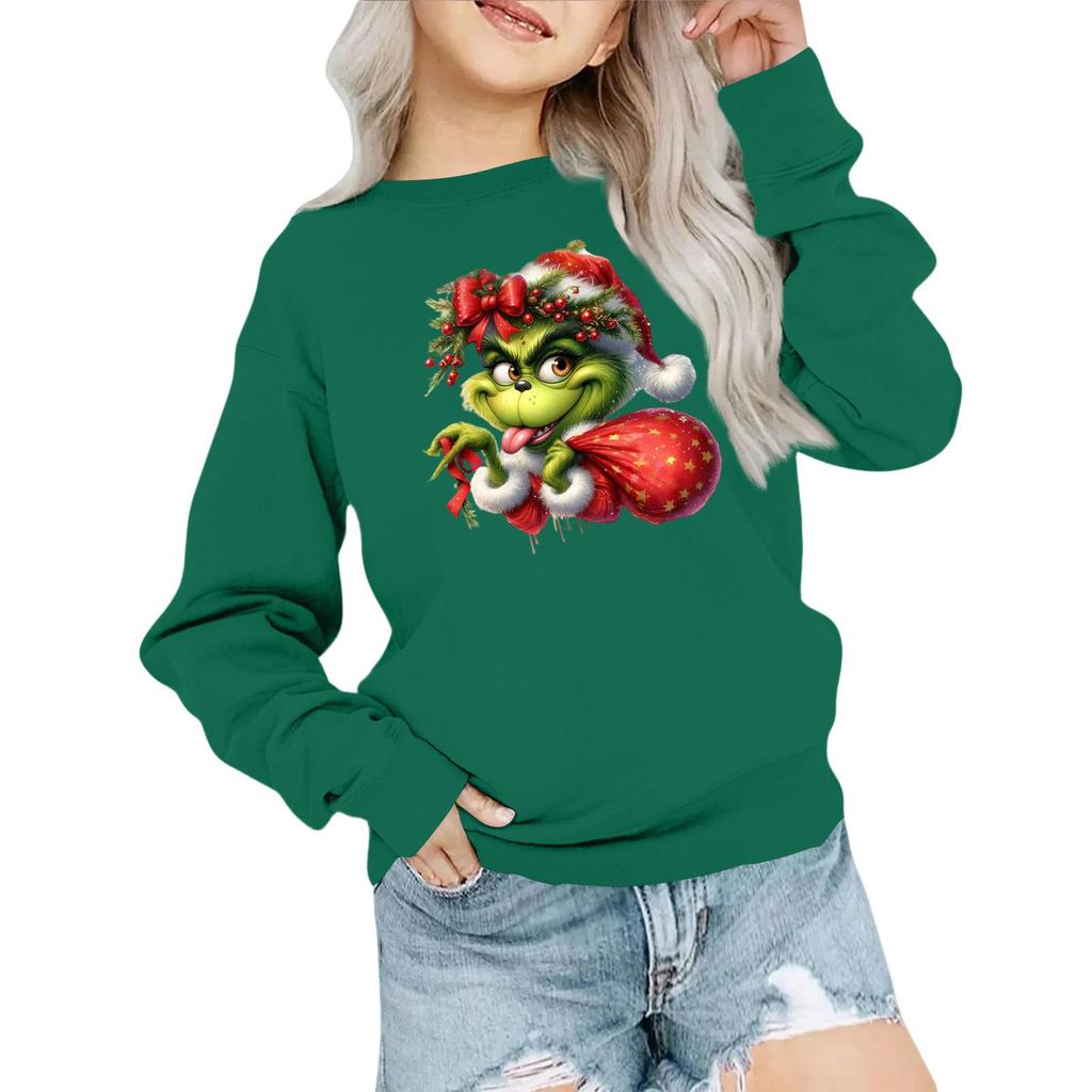 Kids' Fashion Loose-Fit Casual Long-Sleeve Christmas Print Oversized Crewneck Sweatshirt