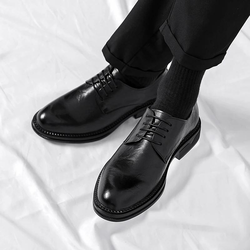 FashionLuxury Business Oxfords Leather Shoes Men Lace Up Breathable Rubber Formal Dress Shoes Male Office Wedding Flats Mocassins Homme