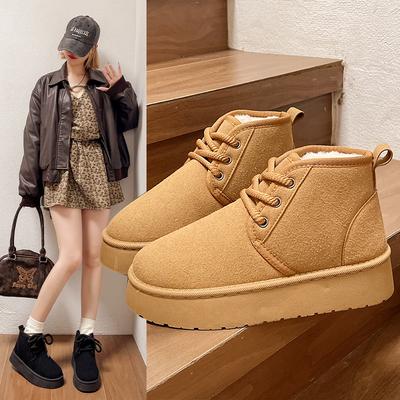 Модные и универсальные зимние ботинки с флисом, противоскользящие и теплые короткие ботинки с толстой подошвой и увеличивающие рост хлопковые ботинки