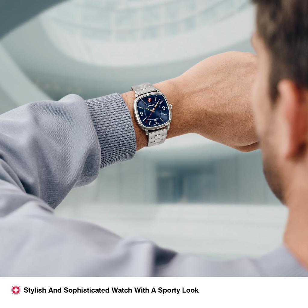 ВИНТАЖНЫЕ СПОРТИВНЫЕ ЧАСЫ WENGER Корпус из нержавеющей стали Синий циферблат Серебристый браслет из нержавеющей стали Кварцевые Водонепроницаемость 50 м Подарок Аналоговые Мужские (316L)