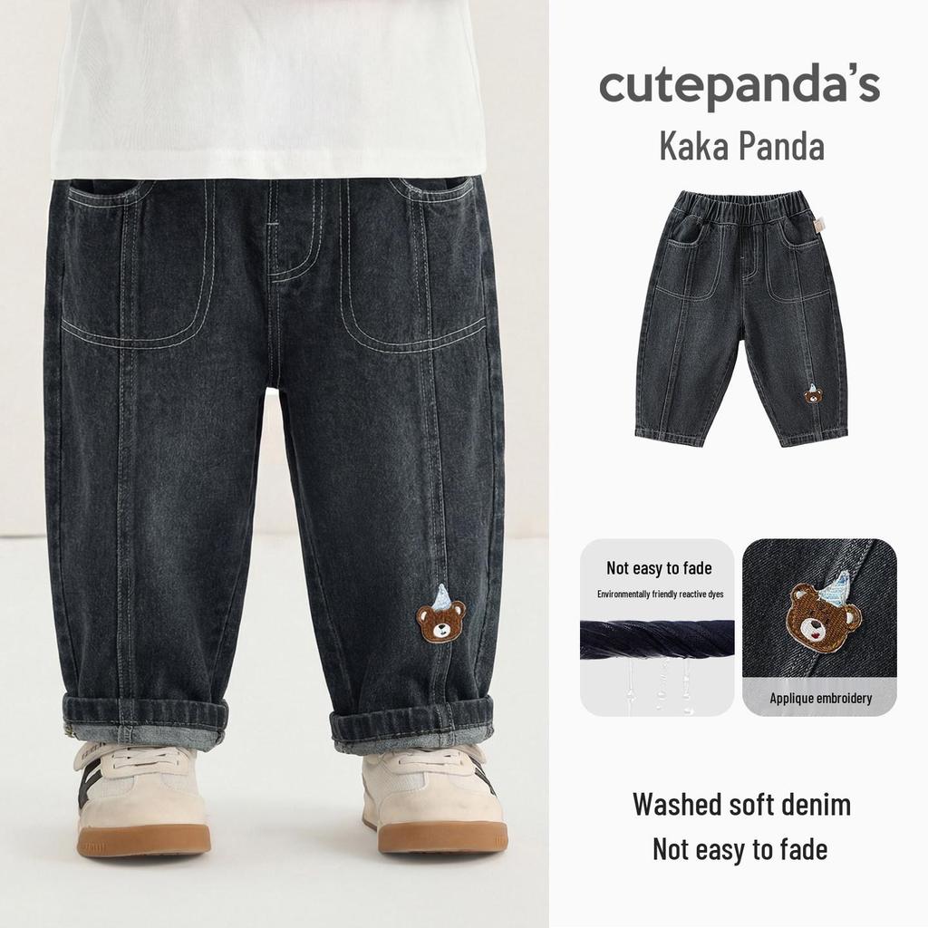 Весенние джинсы для детей Kaka Panda: Модные длинные брюки для мальчиков и девочек, идеально подходят для малышей весной и осенью.