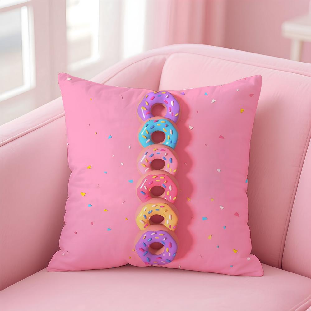 Lovely Playful Sweet Donut Cute Anime Cushion Cover Linen Pillowcase Cover Soft Decor for Sofa Home Room