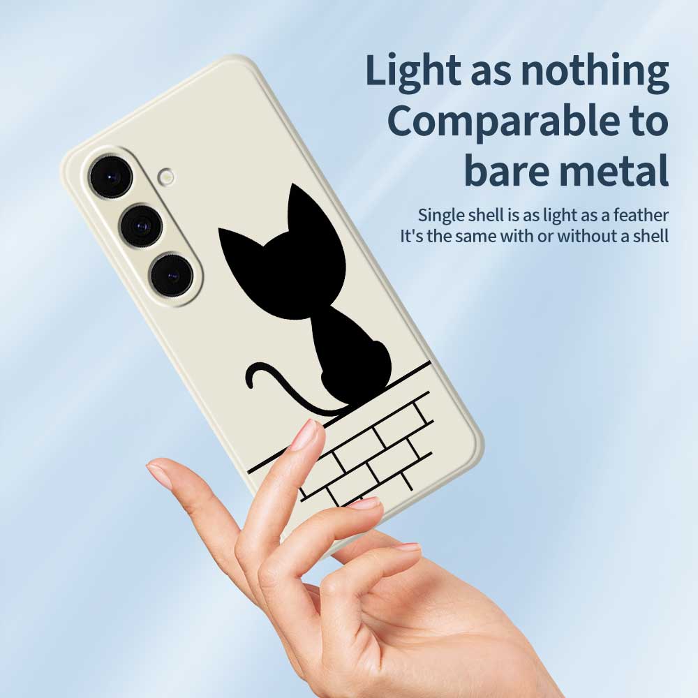 For Samsung Galaxy S25+ Case Black Cat on the Wall Pattern Printing Straight Edge TPU Phone Back Cover