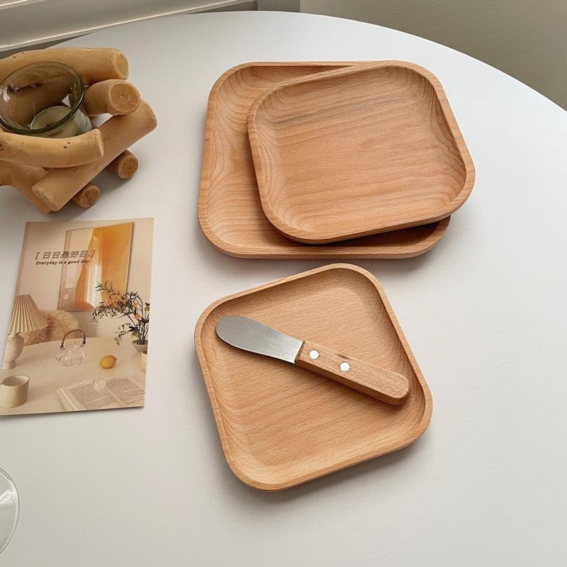 Wheat Stalk Tray Tableware Round Dessert Plate Japanese-Style Durable Heat Resistant Tray Coffee Tea Solid Wood Plate Tray
